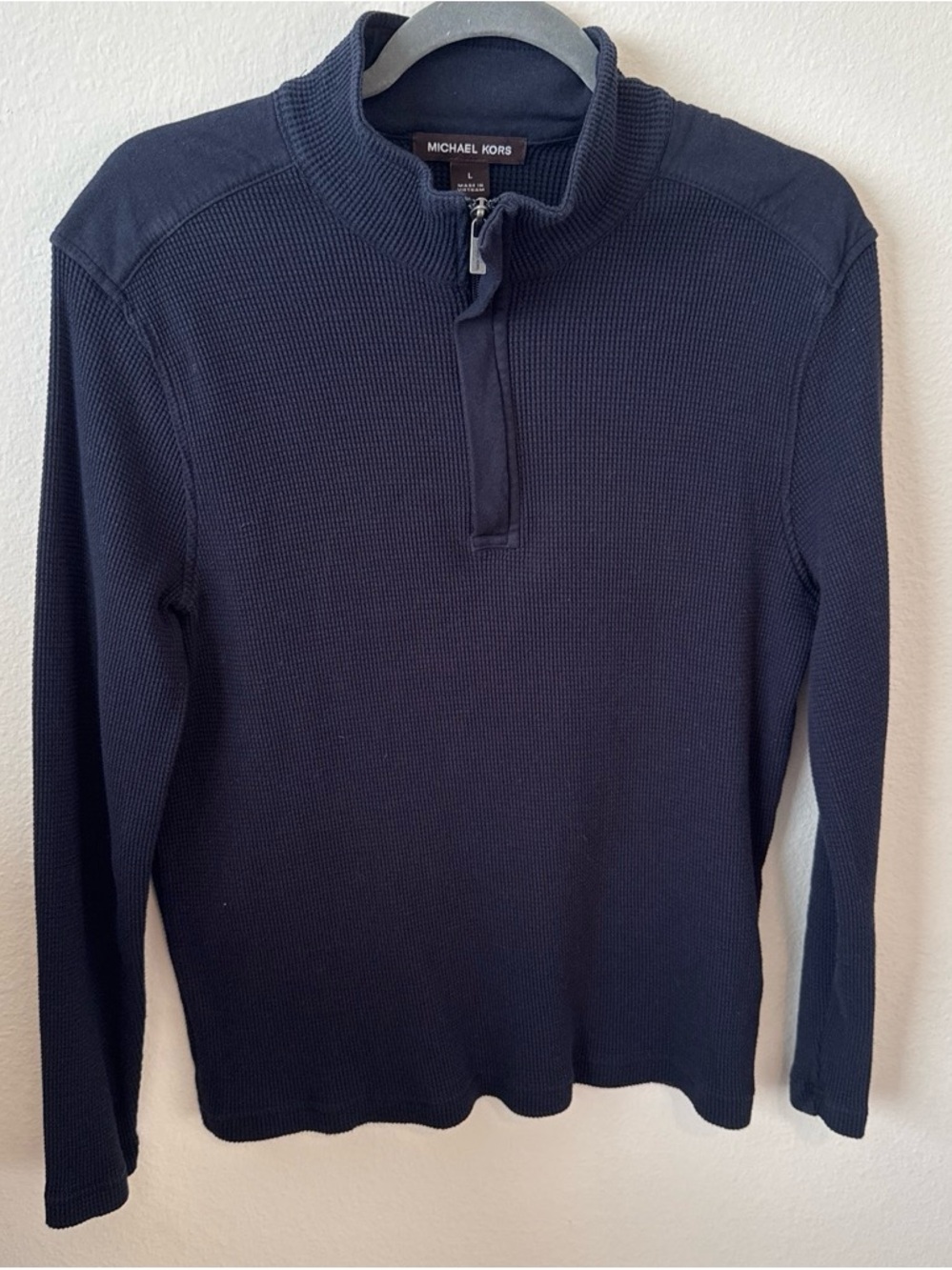 Michael Kors Men’s Navy Quarter-Zip Waffle Knit Pullover